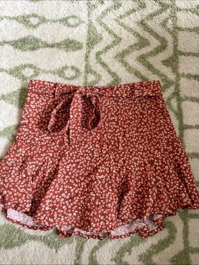 Floral Tie-Waist Rust Mini Skort
